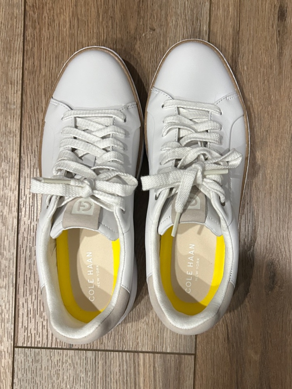 Cole Haan White Leather Sneakers with Yellow Insoles